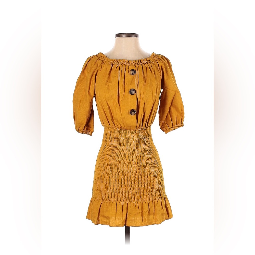 Zara yellow orange linen dress xs extra-small x-small